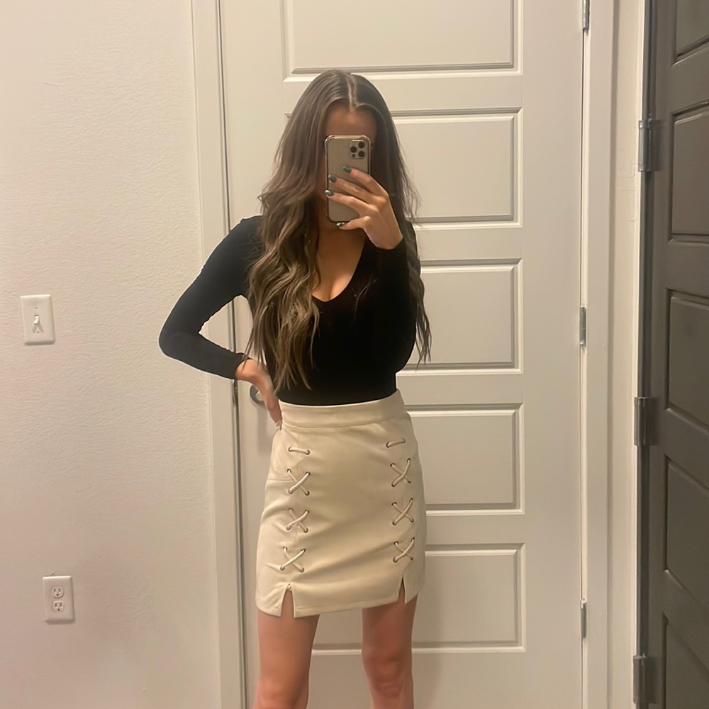 Faux Suede Beige Cream Skirt